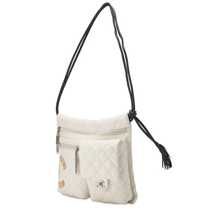 CHANEL Cambon Line Calf Leather Cambon Line White x Python Tote Bag Silver-Tone Hardware, Pre-Owned