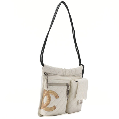CHANEL Cambon Line Calf Leather Cambon Line White x Python Tote Bag Silver-Tone Hardware, Pre-Owned