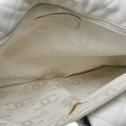 CHANEL Cambon Line Calf Leather Cambon Line White x Python Tote Bag Silver-Tone Hardware, Pre-Owned