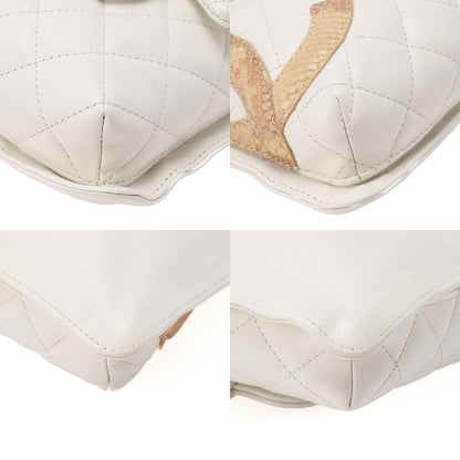 CHANEL Cambon Line Calf Leather Cambon Line White x Python Tote Bag Silver-Tone Hardware, Pre-Owned