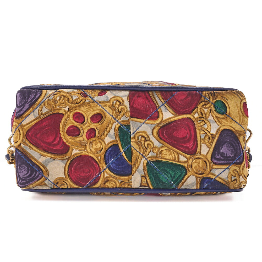 CHANEL Lambskin Gripore Pattern with Fringe Chain Shoulder Blue x Multicolor Gold-Tone Hardware, Pre-Owned