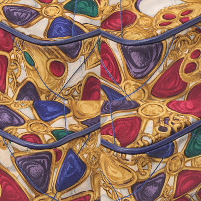 CHANEL Lambskin Gripore Pattern with Fringe Chain Shoulder Blue x Multicolor Gold-Tone Hardware, Pre-Owned