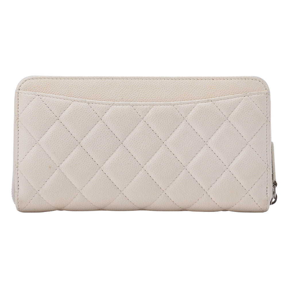 CHANEL Matelasse Round Long Wallet Caviar Skin White Silver-Tone Hardware, Pre-Owned