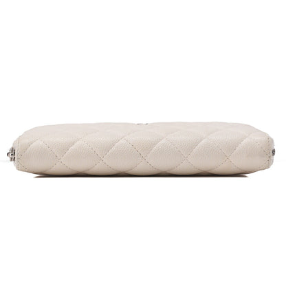 CHANEL Matelasse Round Long Wallet Caviar Skin White Silver-Tone Hardware, Pre-Owned