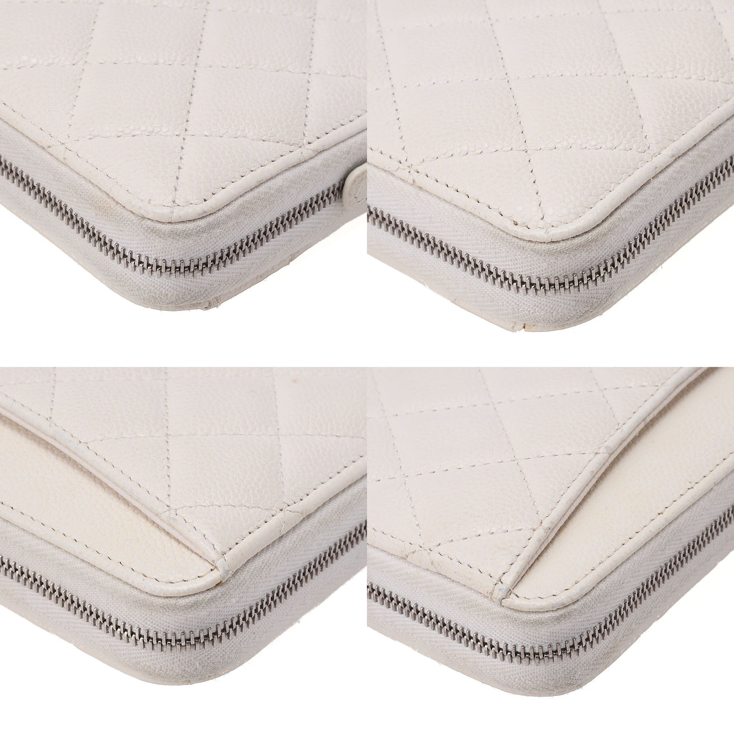 CHANEL Matelasse Round Long Wallet Caviar Skin White Silver-Tone Hardware, Pre-Owned