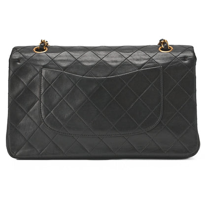 CHANEL Lambskin Matelasse W Flap 25cm Chain Shoulder Black Gold-Tone Hardware, Pre-Owned