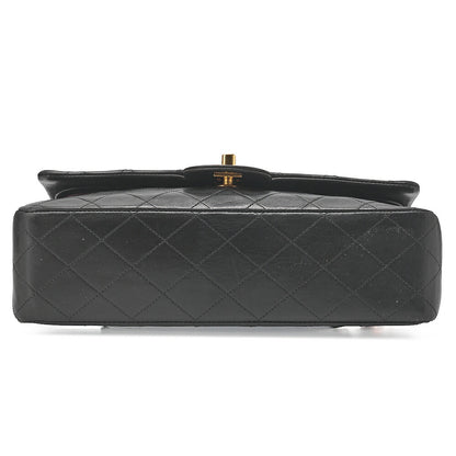 CHANEL Lambskin Matelasse W Flap 25cm Chain Shoulder Black Gold-Tone Hardware, Pre-Owned