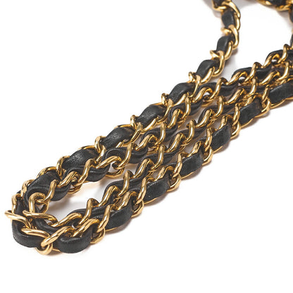 CHANEL Lambskin Matelasse W Flap 25cm Chain Shoulder Black Gold-Tone Hardware, Pre-Owned