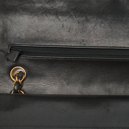 CHANEL Lambskin Matelasse W Flap 25cm Chain Shoulder Black Gold-Tone Hardware, Pre-Owned