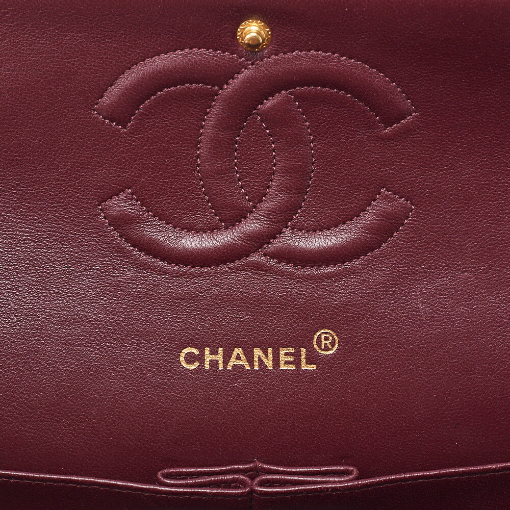 CHANEL Lambskin Matelasse W Flap 25cm Chain Shoulder Black Gold-Tone Hardware, Pre-Owned