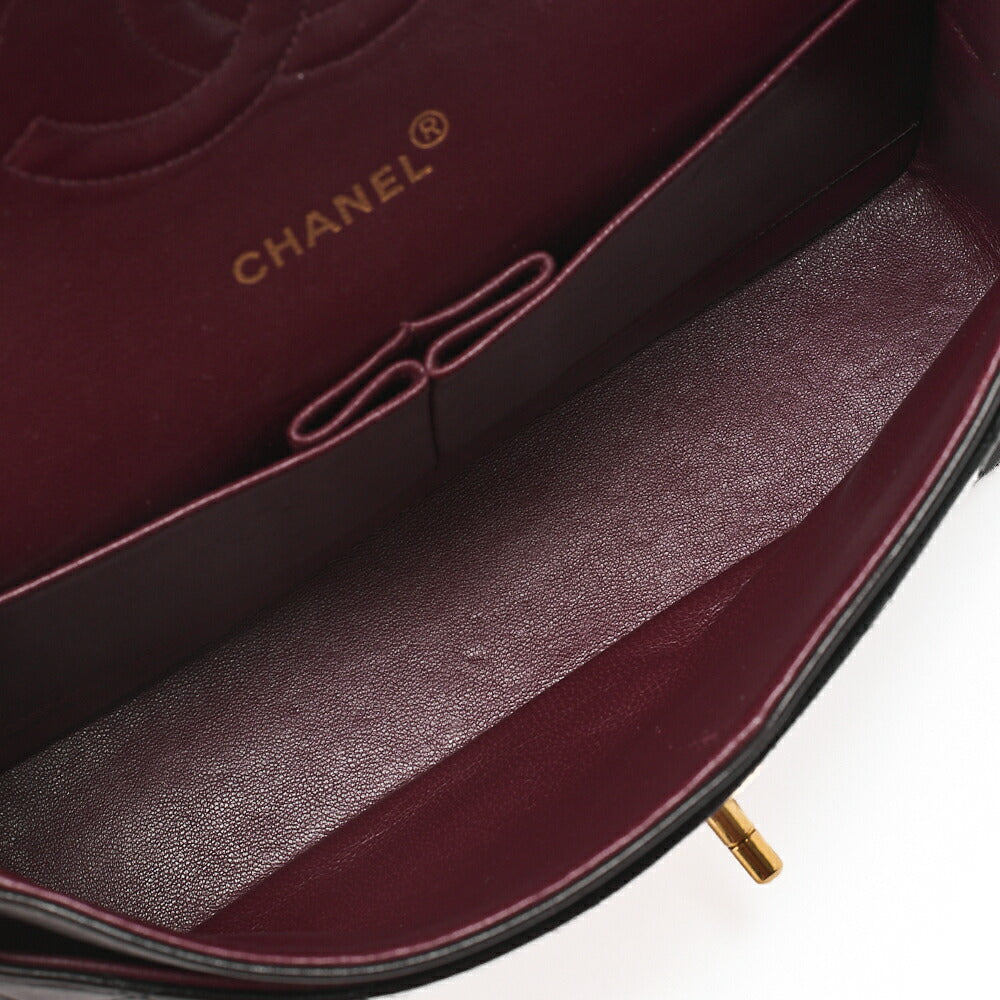 CHANEL Lambskin Matelasse W Flap 25cm Chain Shoulder Black Gold-Tone Hardware, Pre-Owned