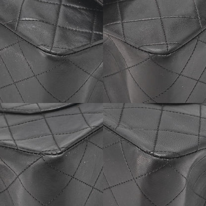 CHANEL Lambskin Matelasse W Flap 25cm Chain Shoulder Black Gold-Tone Hardware, Pre-Owned