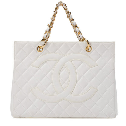 CHANEL Chanel Tote Bag Matelasse Caviar Skin Coco Mark White Chain Hand Gold-Tone Hardware, Pre-Owned