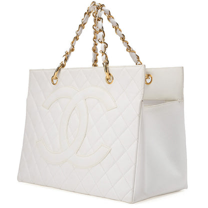 CHANEL Chanel Tote Bag Matelasse Caviar Skin Coco Mark White Chain Hand Gold-Tone Hardware, Pre-Owned