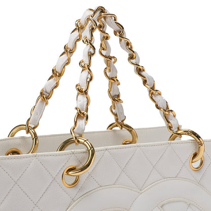 CHANEL Chanel Tote Bag Matelasse Caviar Skin Coco Mark White Chain Hand Gold-Tone Hardware, Pre-Owned