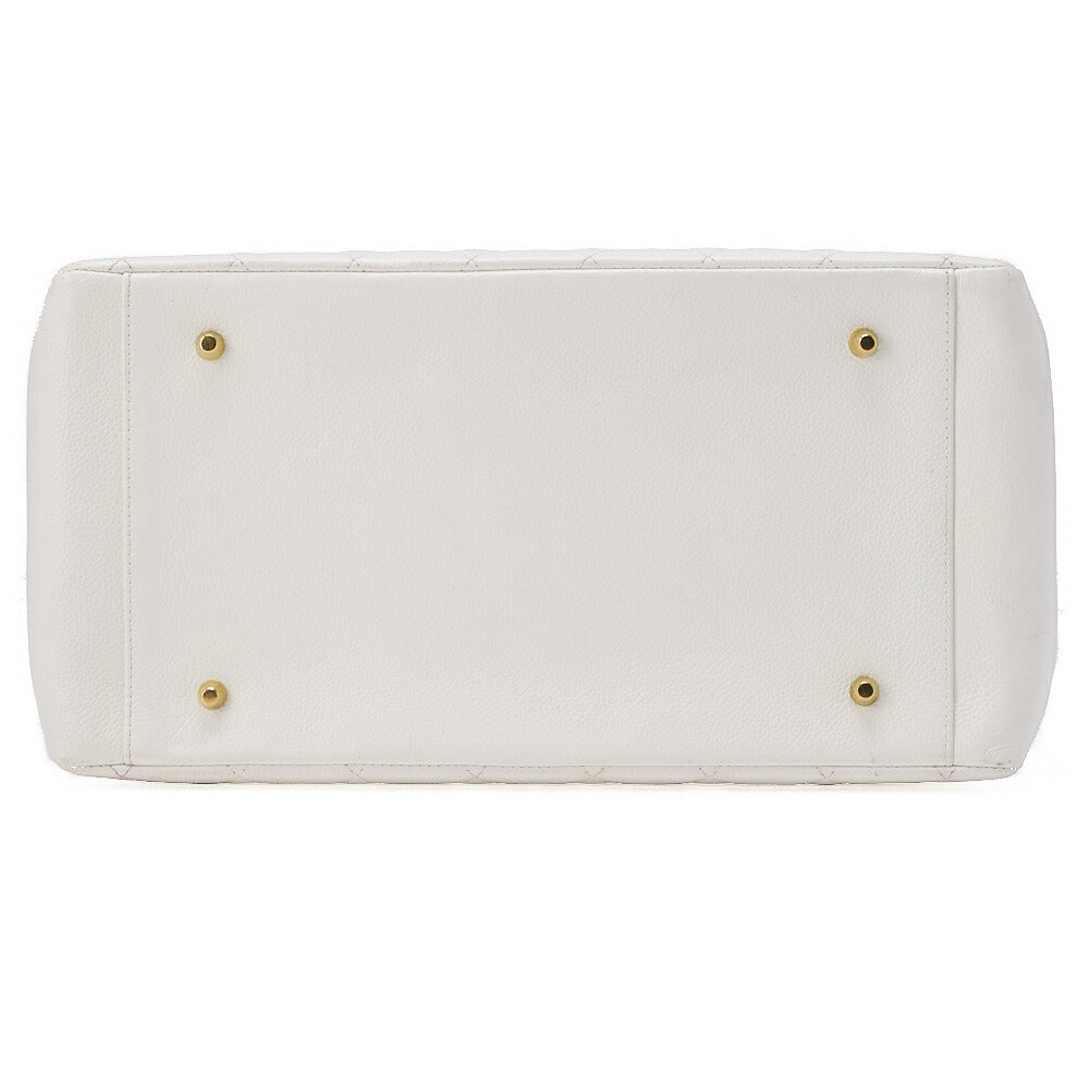 CHANEL Chanel Tote Bag Matelasse Caviar Skin Coco Mark White Chain Hand Gold-Tone Hardware, Pre-Owned