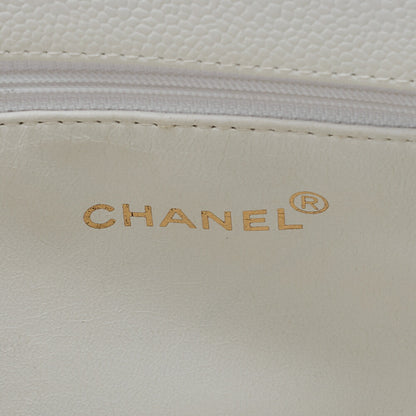 CHANEL Chanel Tote Bag Matelasse Caviar Skin Coco Mark White Chain Hand Gold-Tone Hardware, Pre-Owned