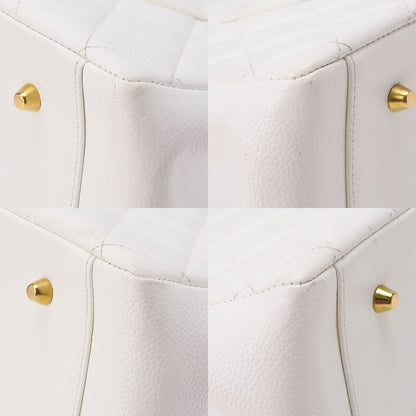 CHANEL Chanel Tote Bag Matelasse Caviar Skin Coco Mark White Chain Hand Gold-Tone Hardware, Pre-Owned
