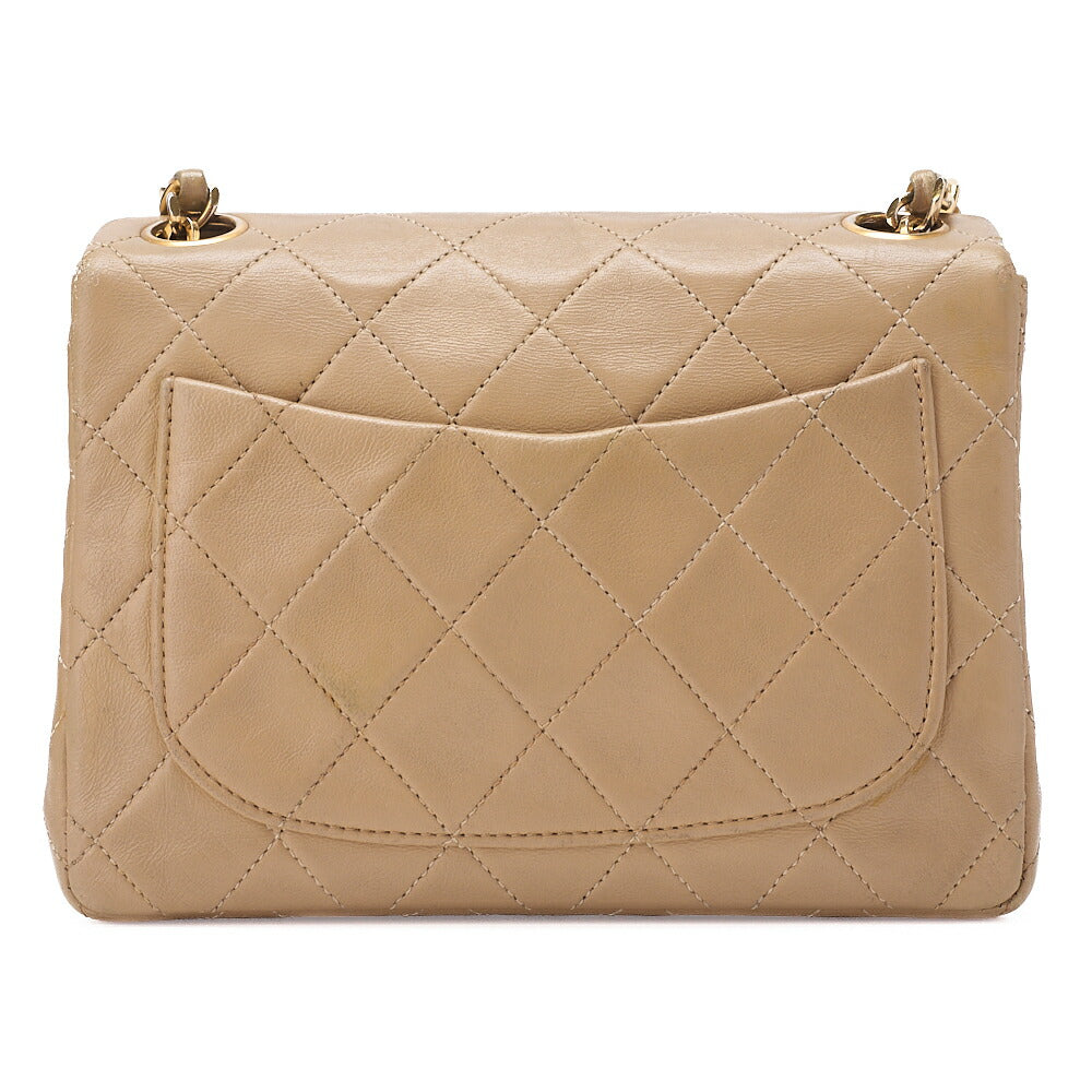 CHANEL Chain Shoulder Bag Mini Matelasse 17cm Turnlock Lambskin Beige Gold-Tone Hardware, Pre-Owned