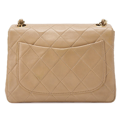 CHANEL Chain Shoulder Bag Mini Matelasse 17cm Turnlock Lambskin Beige Gold-Tone Hardware, Pre-Owned