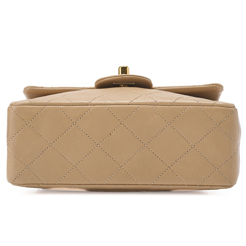 CHANEL Chain Shoulder Bag Mini Matelasse 17cm Turnlock Lambskin Beige Gold-Tone Hardware, Pre-Owned