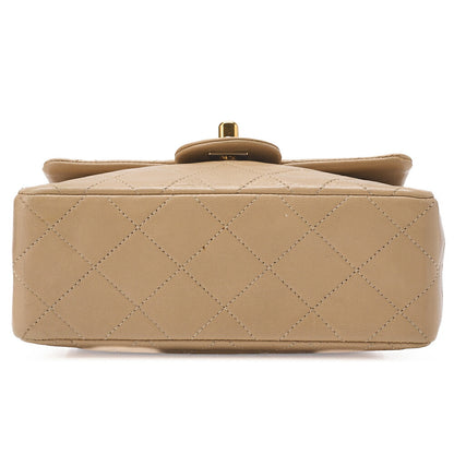 CHANEL Chain Shoulder Bag Mini Matelasse 17cm Turnlock Lambskin Beige Gold-Tone Hardware, Pre-Owned