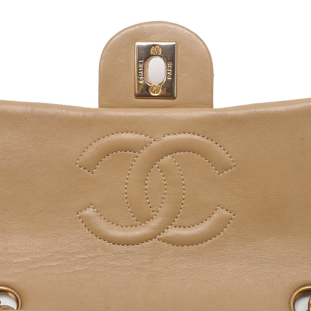 CHANEL Chain Shoulder Bag Mini Matelasse 17cm Turnlock Lambskin Beige Gold-Tone Hardware, Pre-Owned