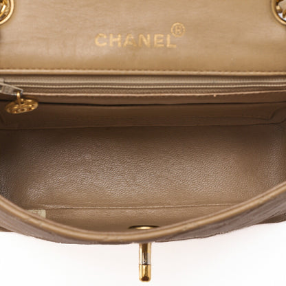 CHANEL Chain Shoulder Bag Mini Matelasse 17cm Turnlock Lambskin Beige Gold-Tone Hardware, Pre-Owned