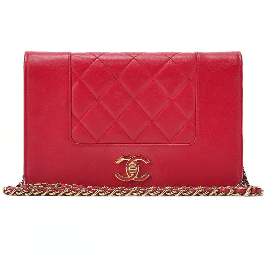 CHANEL Mademoiselle Chain Wallet Lambskin Red Silver-Tone Hardware, Pre-Owned