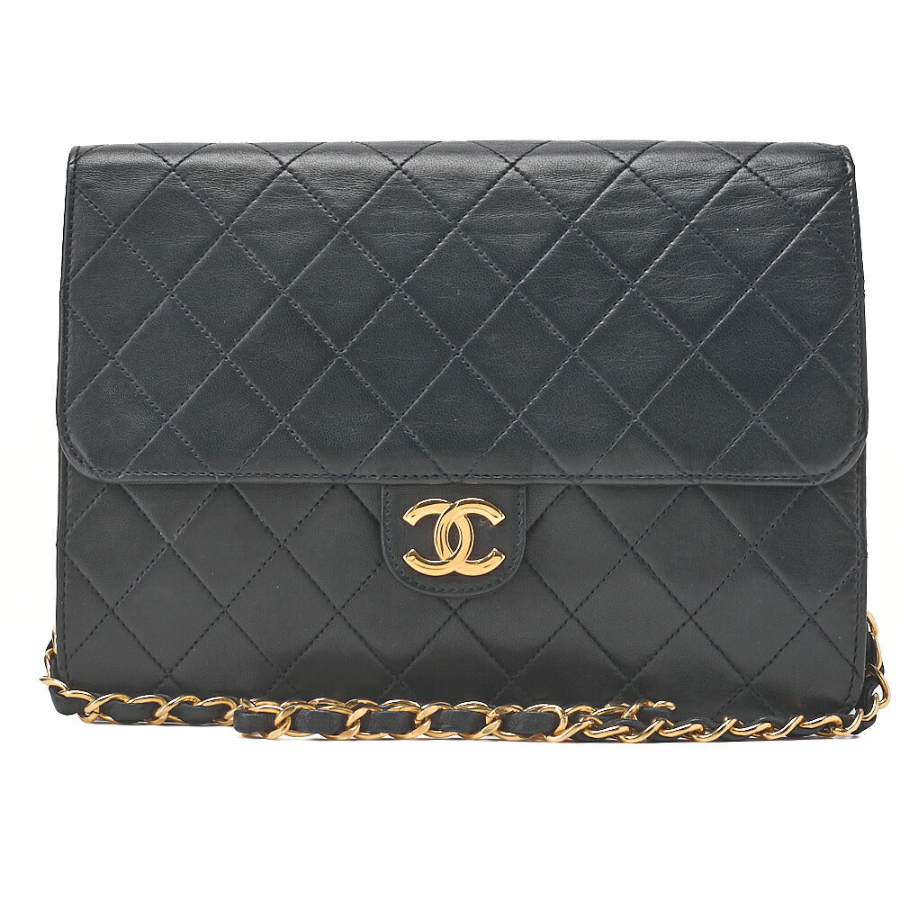 CHANEL Matelasse Push Lock 22cm Chain Shoulder Lambskin Black Gold-Tone Hardware, Pre-Owned