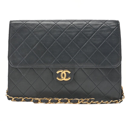 CHANEL Matelasse Push Lock 22cm Chain Shoulder Lambskin Black Gold-Tone Hardware, Pre-Owned