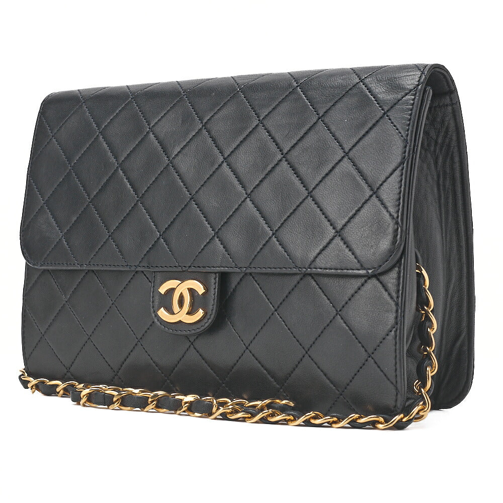 CHANEL Matelasse Push Lock 22cm Chain Shoulder Lambskin Black Gold-Tone Hardware, Pre-Owned
