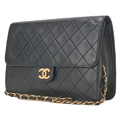CHANEL Matelasse Push Lock 22cm Chain Shoulder Lambskin Black Gold-Tone Hardware, Pre-Owned