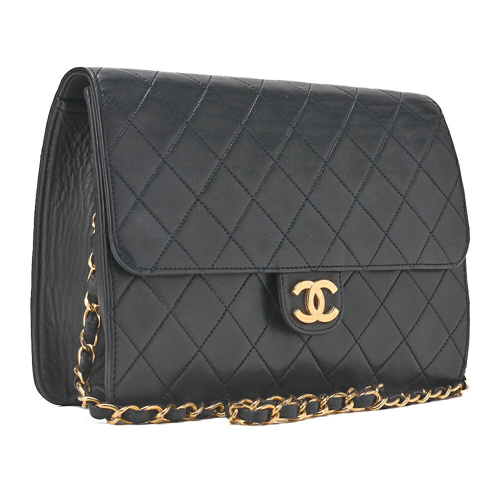 CHANEL Matelasse Push Lock 22cm Chain Shoulder Lambskin Black Gold-Tone Hardware, Pre-Owned