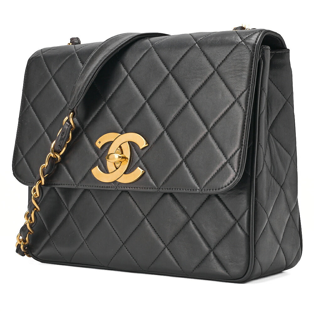 CHANEL Chain Shoulder Bag Square Lambskin Black Gold-Tone Hardware, Pre-Owned