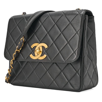 CHANEL Chain Shoulder Bag Square Lambskin Black Gold-Tone Hardware, Pre-Owned