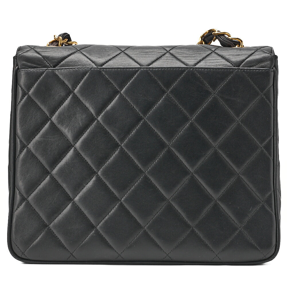 CHANEL Chain Shoulder Bag Square Lambskin Black Gold-Tone Hardware, Pre-Owned