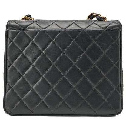 CHANEL Chain Shoulder Bag Square Lambskin Black Gold-Tone Hardware, Pre-Owned