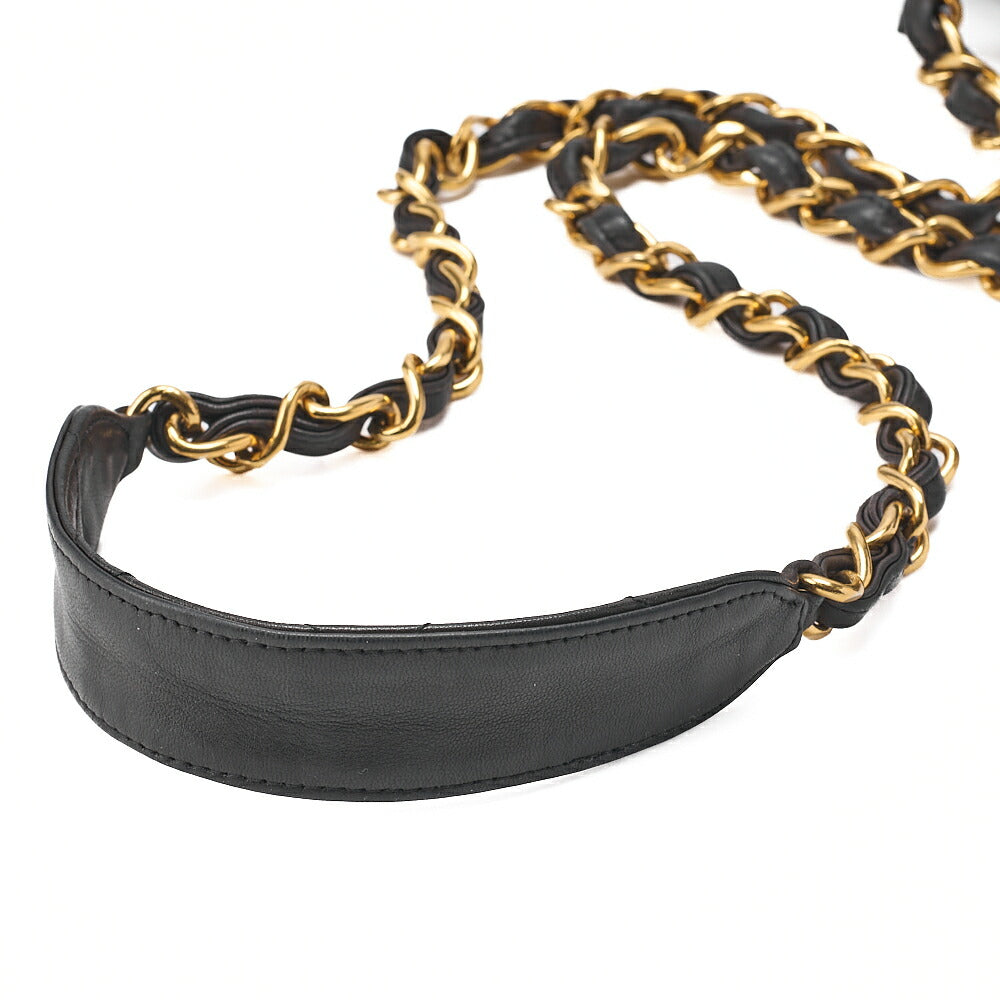 CHANEL Chain Shoulder Bag Square Lambskin Black Gold-Tone Hardware, Pre-Owned