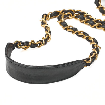 CHANEL Chain Shoulder Bag Square Lambskin Black Gold-Tone Hardware, Pre-Owned