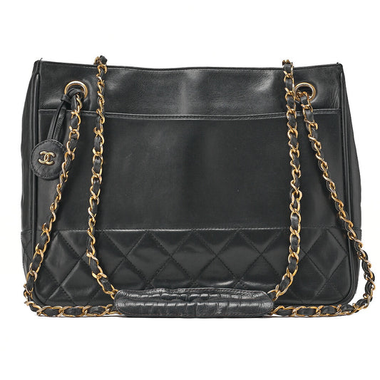 CHANEL Shoulder Bag Matelasse with Charm Double Chain Shoulder Lambskin Black Gold-Tone Hardware, Pre-Owned