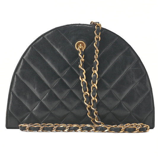 CHANEL Matelasse Diamond Charm Half Moon Lambskin Black Gold-Tone Hardware, Pre-Owned