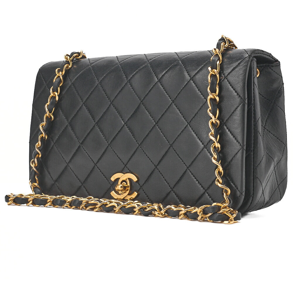 CHANEL Lambskin Matelasse Full Flap 23cm Turnlock Chain Shoulder Black Gold-Tone Hardware, Pre-Owned
