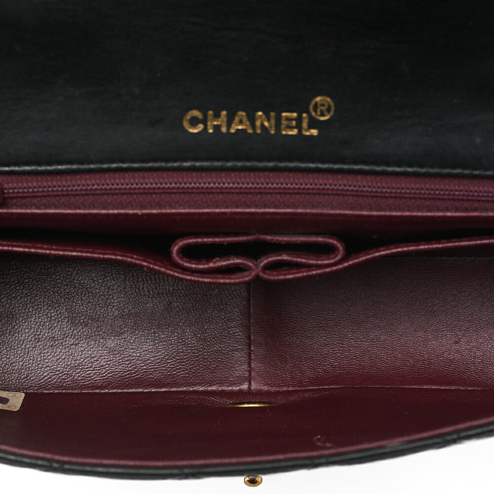 CHANEL Lambskin Matelasse Full Flap 23cm Turnlock Chain Shoulder Black Gold-Tone Hardware, Pre-Owned