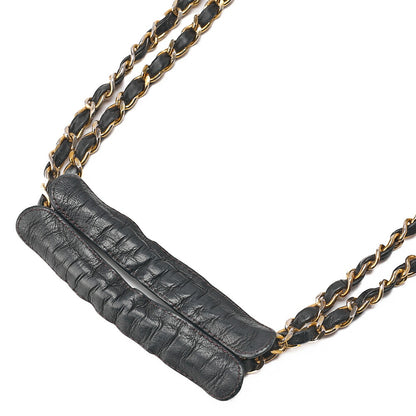 CHANEL Shoulder Bag Matelasse with Charm Double Chain Shoulder Lambskin Black Gold-Tone Hardware, Pre-Owned