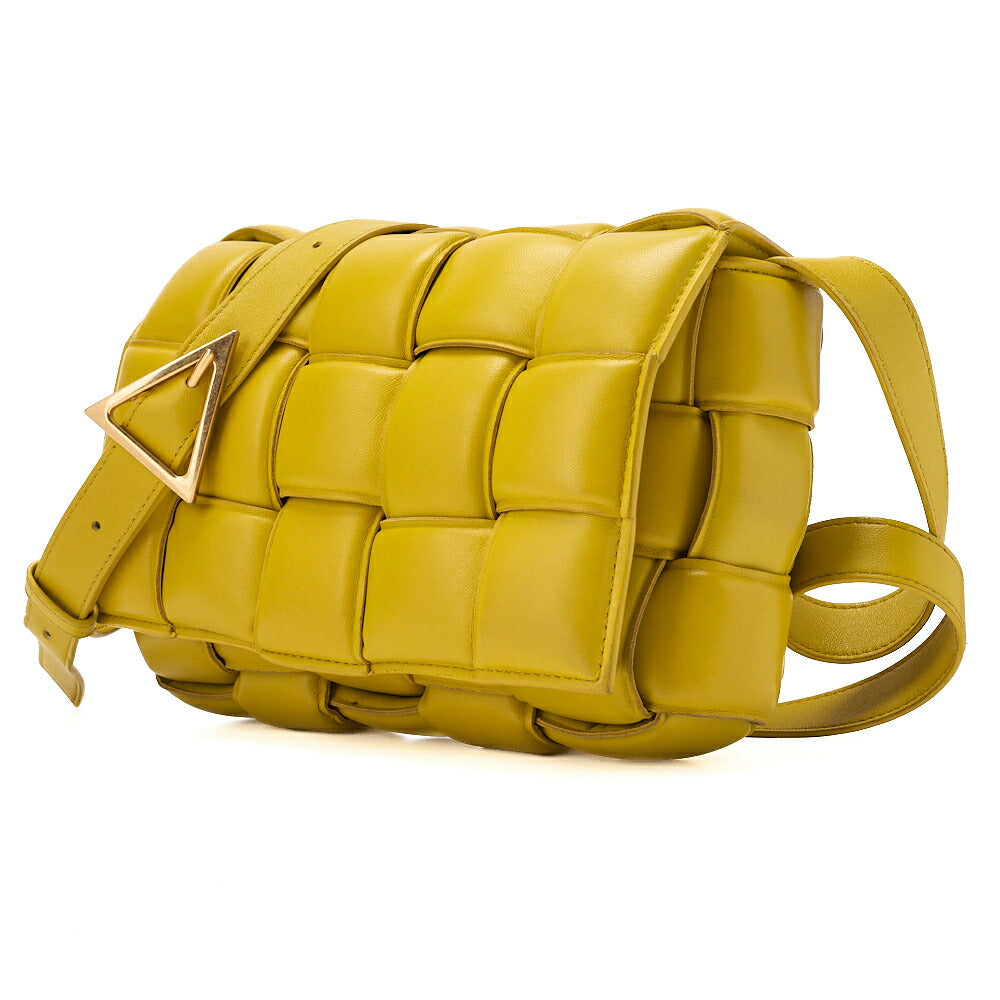 BOTTEGA VENETA Intrecciato Lambskin Padette Cassette Shoulder Back Yellow Gold-Tone Hardware, Pre-Owned