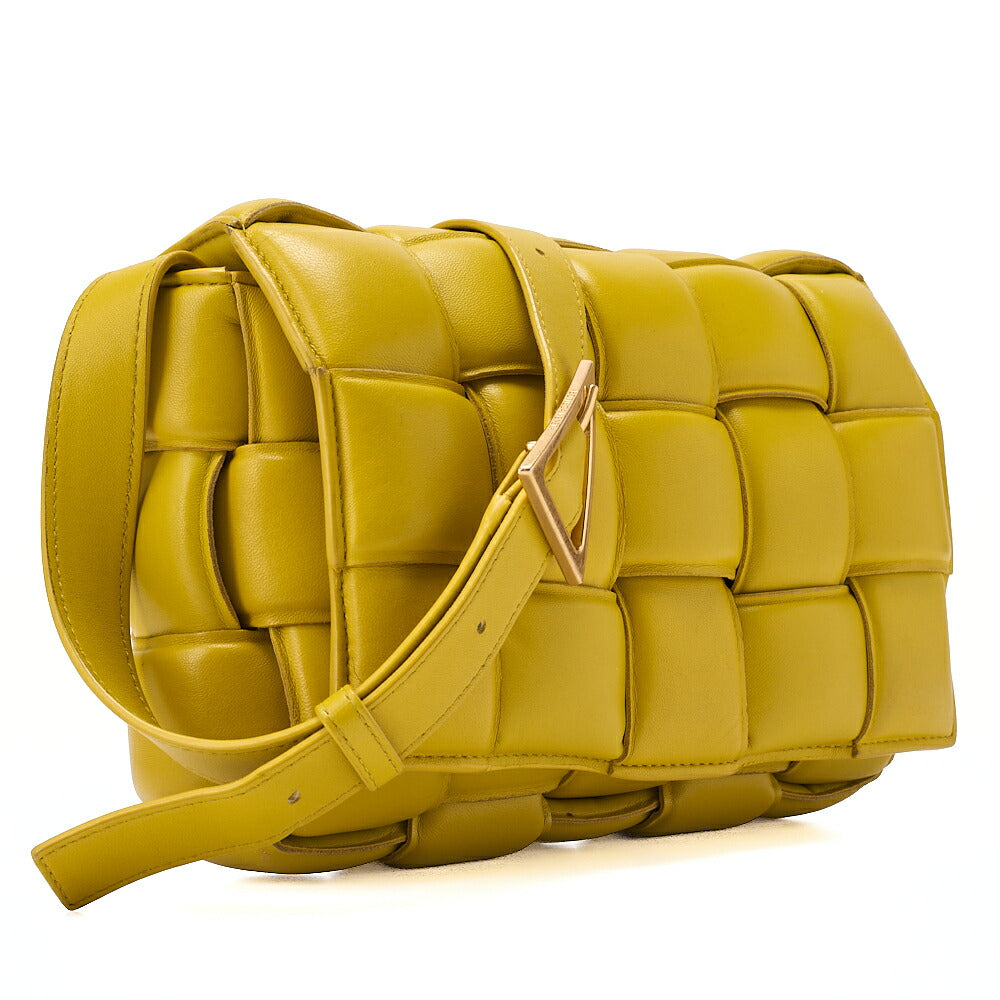 BOTTEGA VENETA Intrecciato Lambskin Padette Cassette Shoulder Back Yellow Gold-Tone Hardware, Pre-Owned