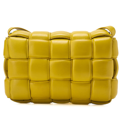 BOTTEGA VENETA Intrecciato Lambskin Padette Cassette Shoulder Back Yellow Gold-Tone Hardware, Pre-Owned