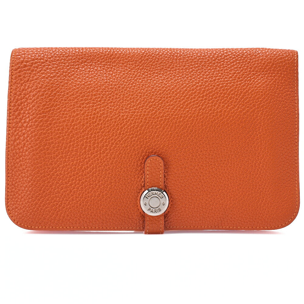 HERMES Dogon Poche 2-Fold Long Wallet Togo Waist Bag Orange Silver-Tone Hardware, Pre-Owned