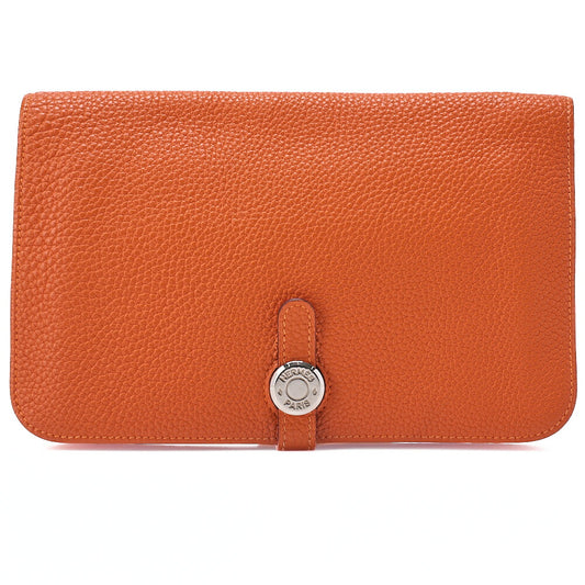 HERMES Dogon Poche 2-Fold Long Wallet Togo Waist Bag Orange Silver-Tone Hardware, Pre-Owned